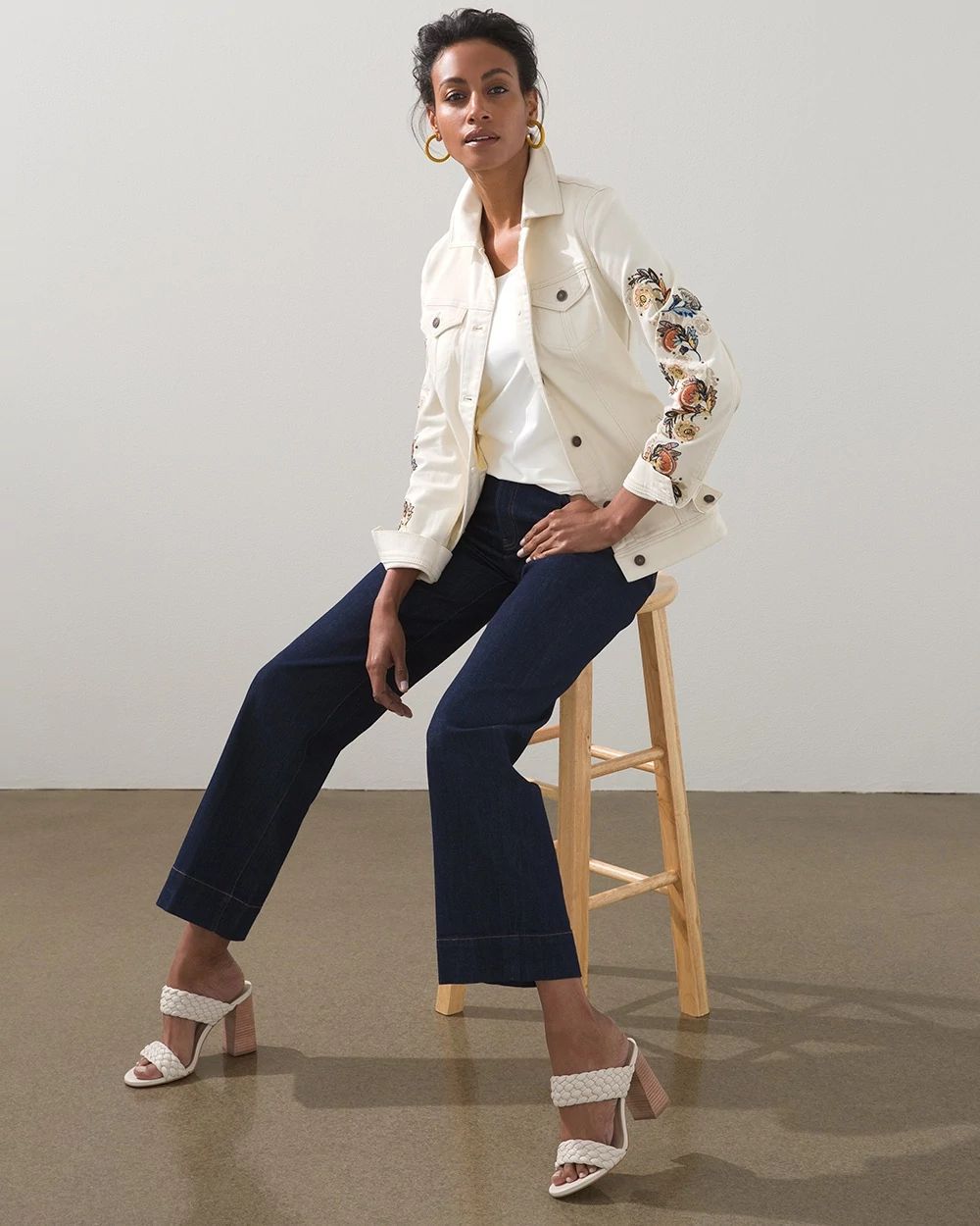 Embroidered Sleeve Denim Jacket