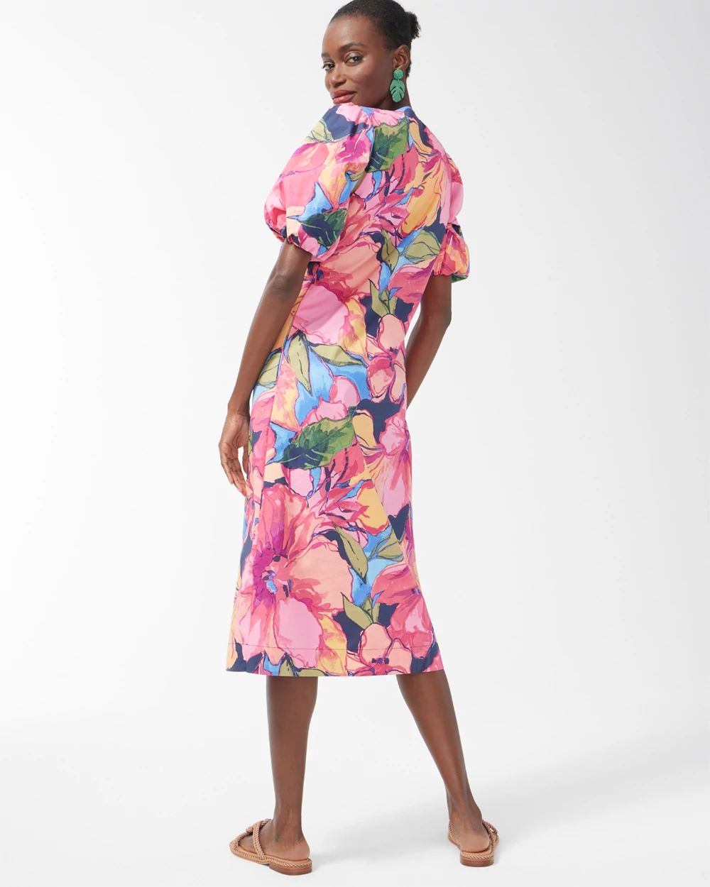 Floral Puff Sleeve Midi Dress