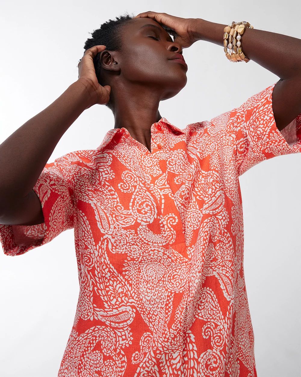 Linen Paisley Popover Dress