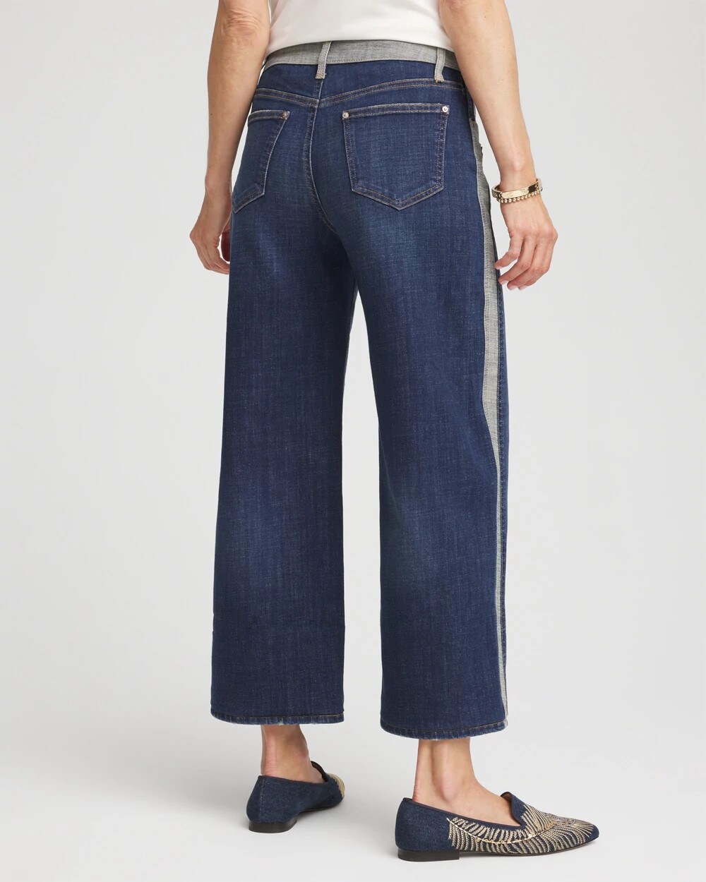 Girlfriend Cropped Colorblock Wide-Leg Jeans