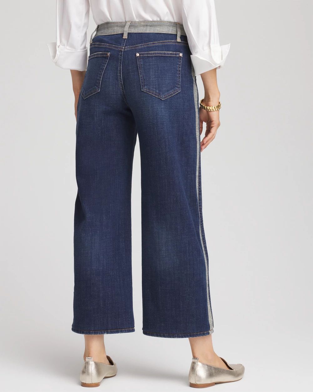 Girlfriend Cropped Colorblock Wide-Leg Jeans