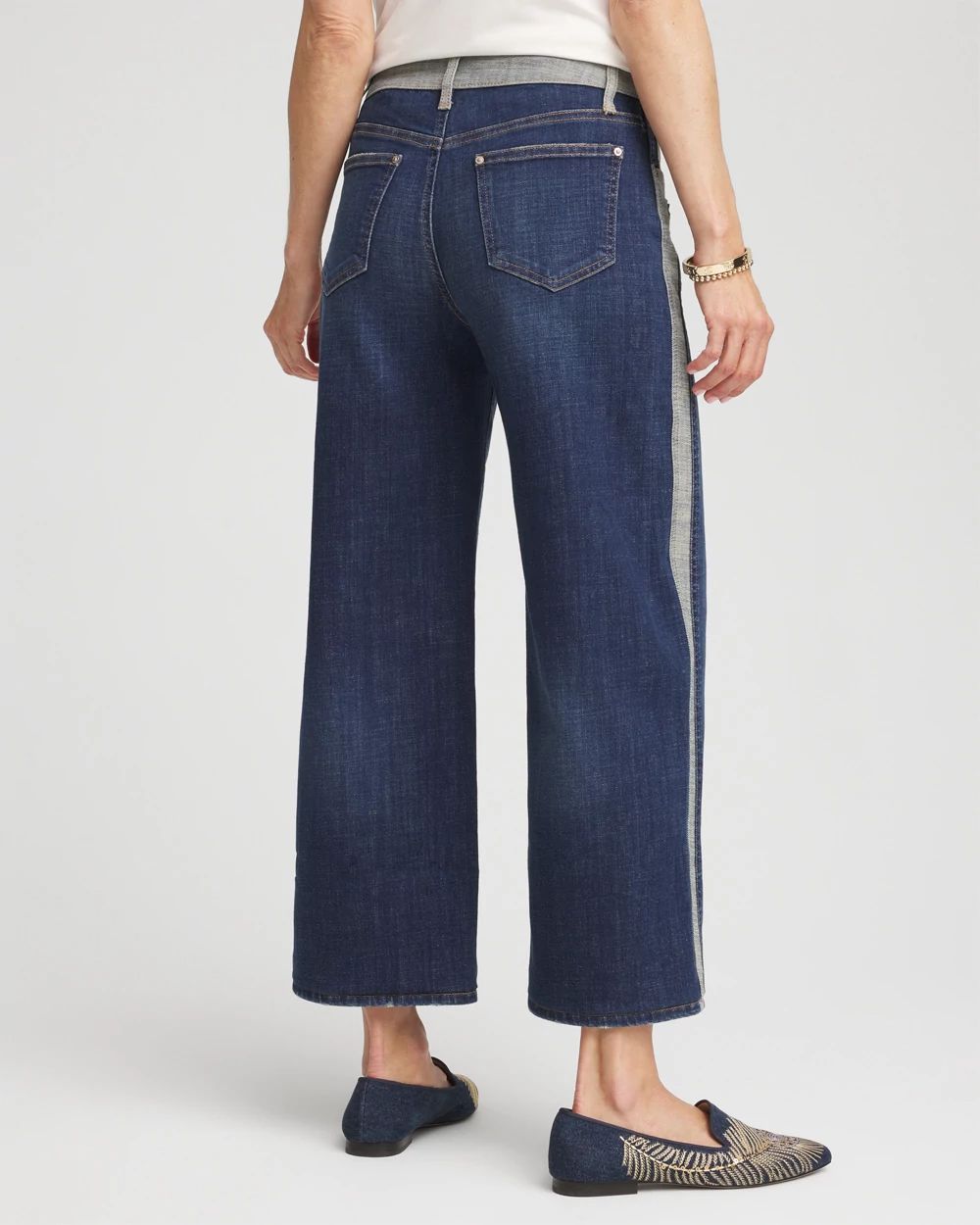 Girlfriend Cropped Colorblock Wide-Leg Jeans
