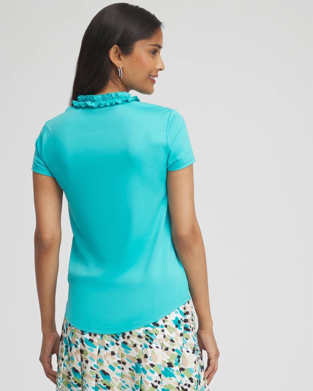 Zenergy® UPF Blue Ruffle Neck Top