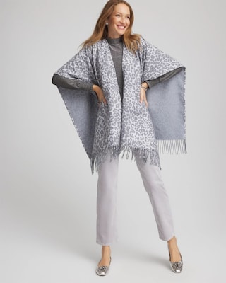 Reversible Animal Print Fringe Ruana click to view larger image.