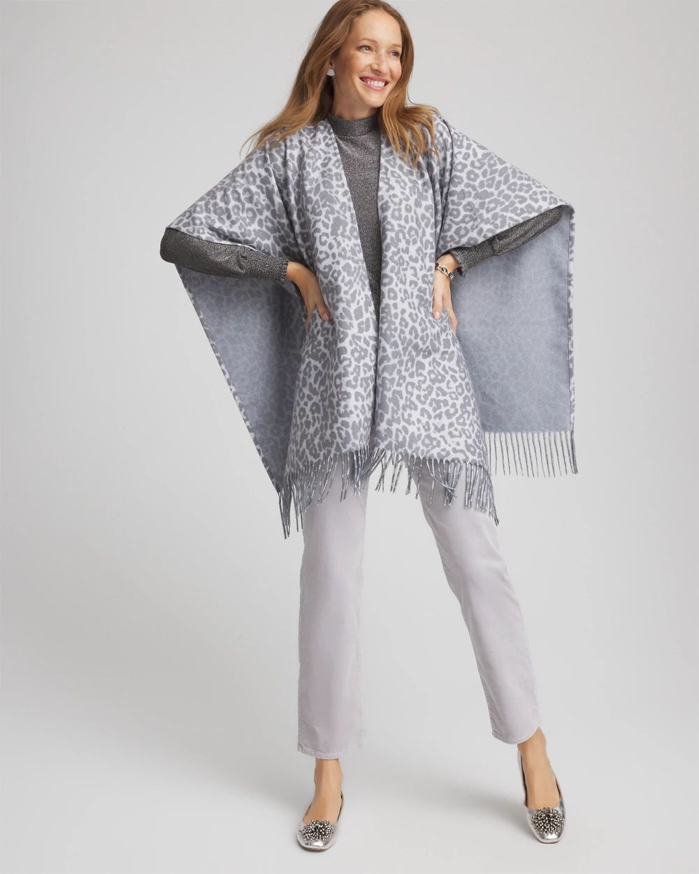 Reversible Animal Print Fringe Ruana click to view larger image.