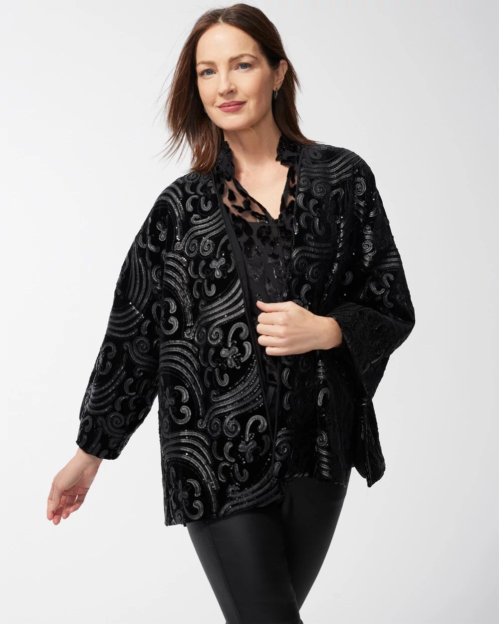 Tonal Embellished Velvet Kimono