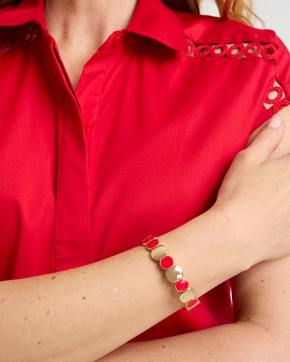 Red Goldtone Glam Stretch Bracelet