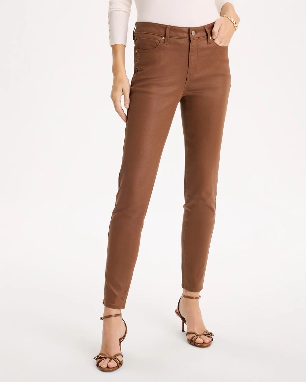 Coated Skinny Ankle Jeans click to view larger image.