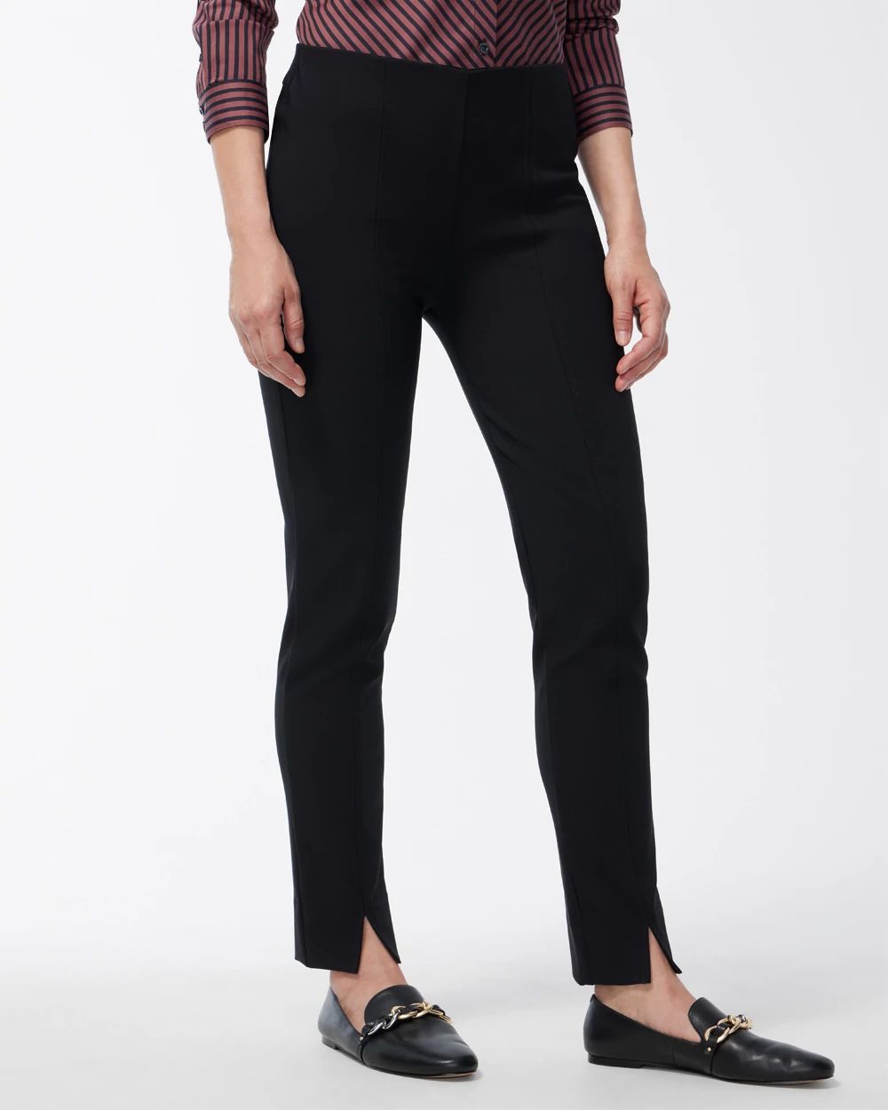 Petite Bi-Stretch Front Seam Slit Ankle Pants