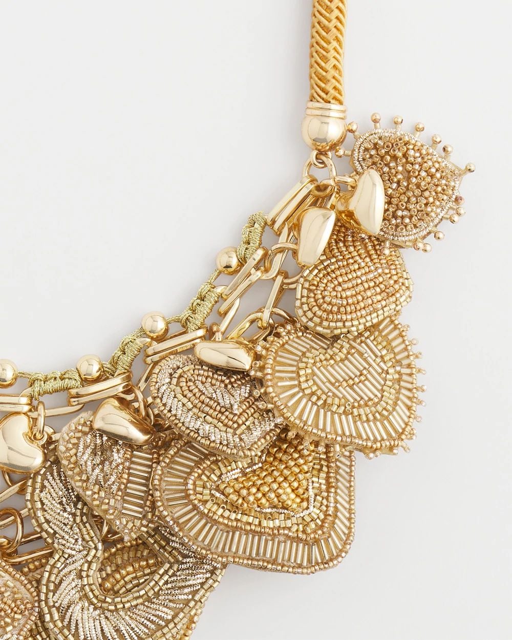 Gold Beaded Heart Charm Bib Necklace click to view larger image.