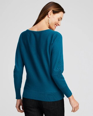 Blue Textured Floral Pullover Sweater