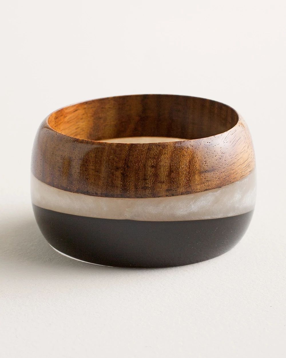 Black, White and Faux-Wood Bangle Bracelet