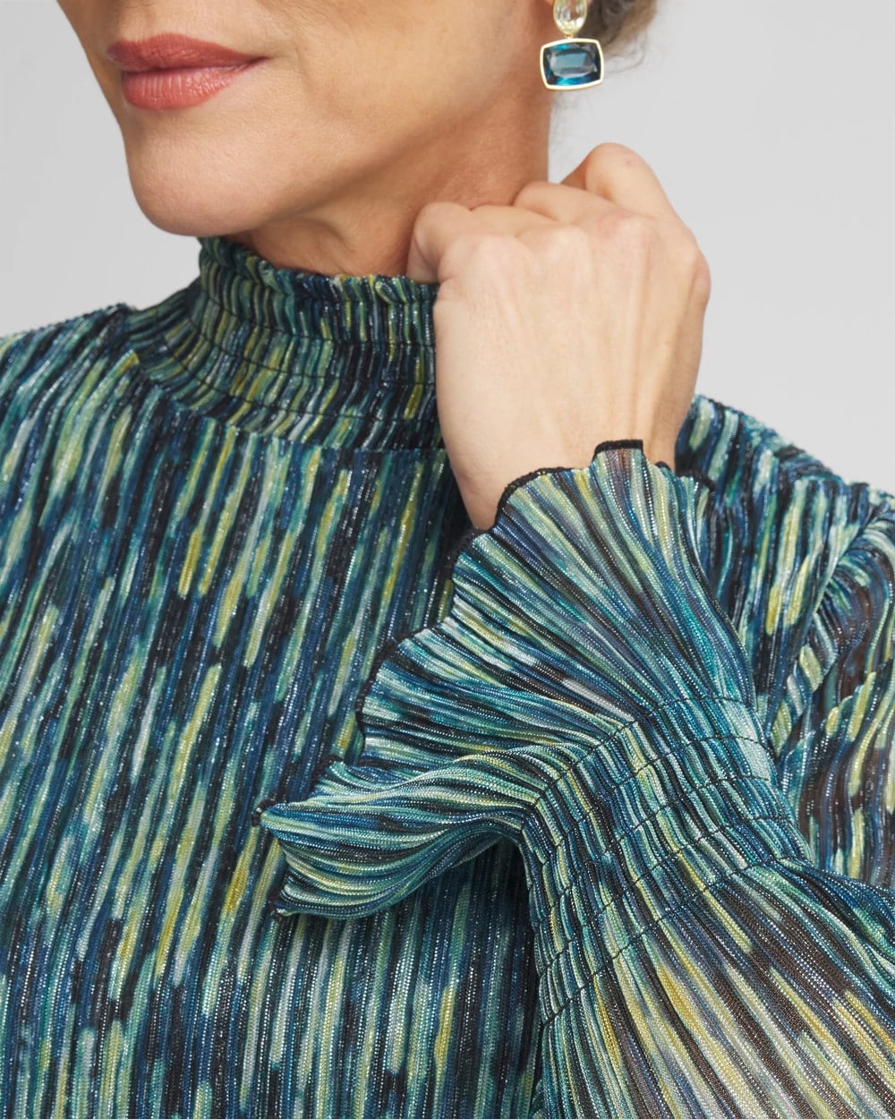 Crinkle Shine Mock-Neck Top