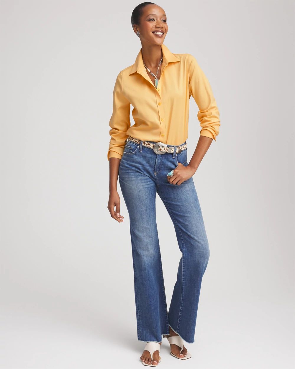 No Iron™ Blue Lotus Stretch-Sateen Shirt