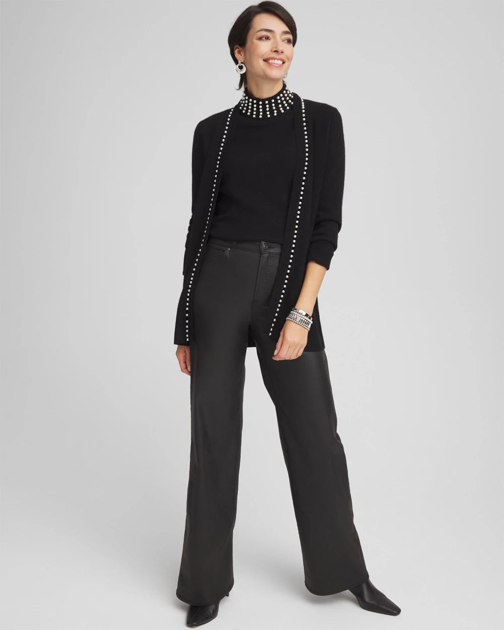 Cashmere Pearl Mock Neck Sweater