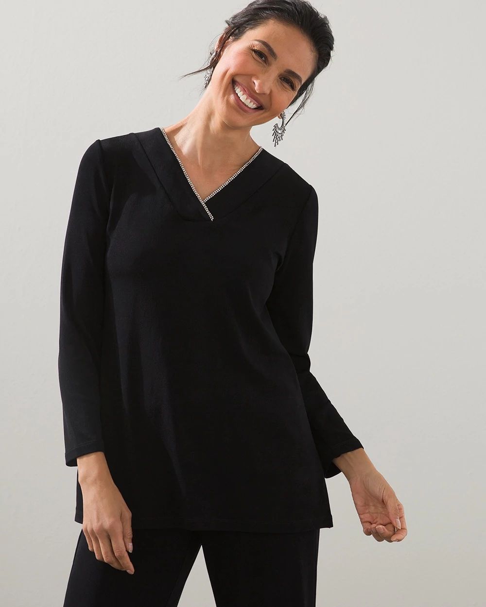 Travelers V-Neck Sparkle-Trim Top