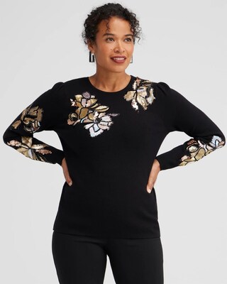 Floral Sequin Pullover Sweater