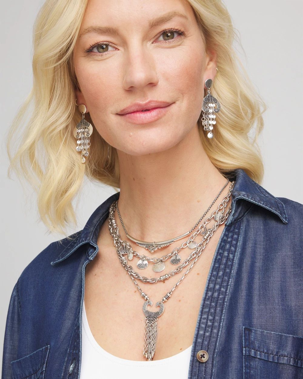 Multi Strand Silver Tone Convertible Necklace