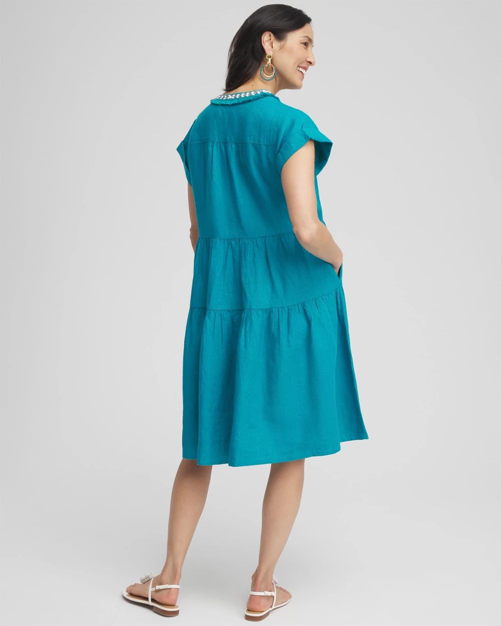 Linen Embellished Cap Sleeve Dress
