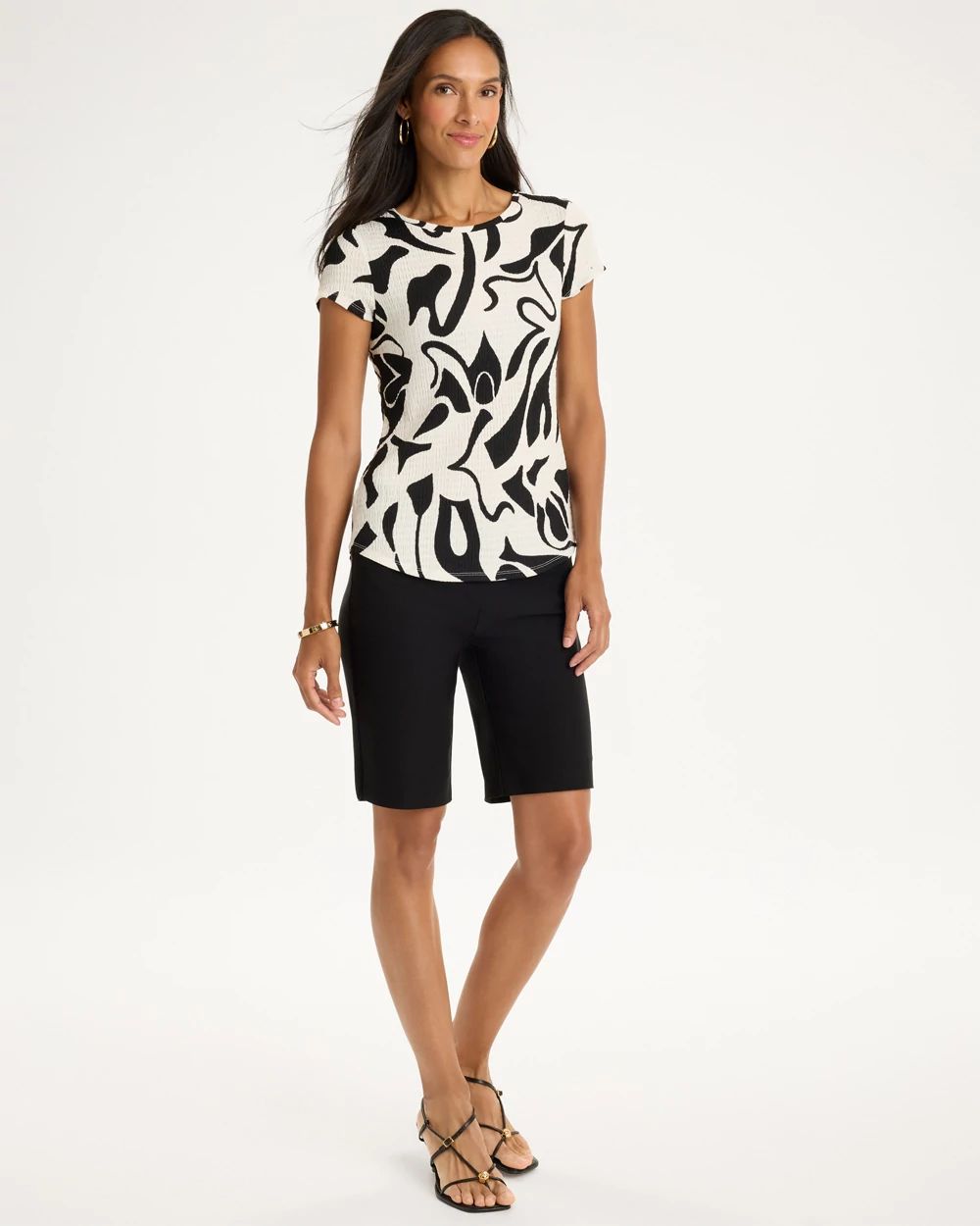 Printed Textured Knit Cap Sleeve Tee click to view larger image.