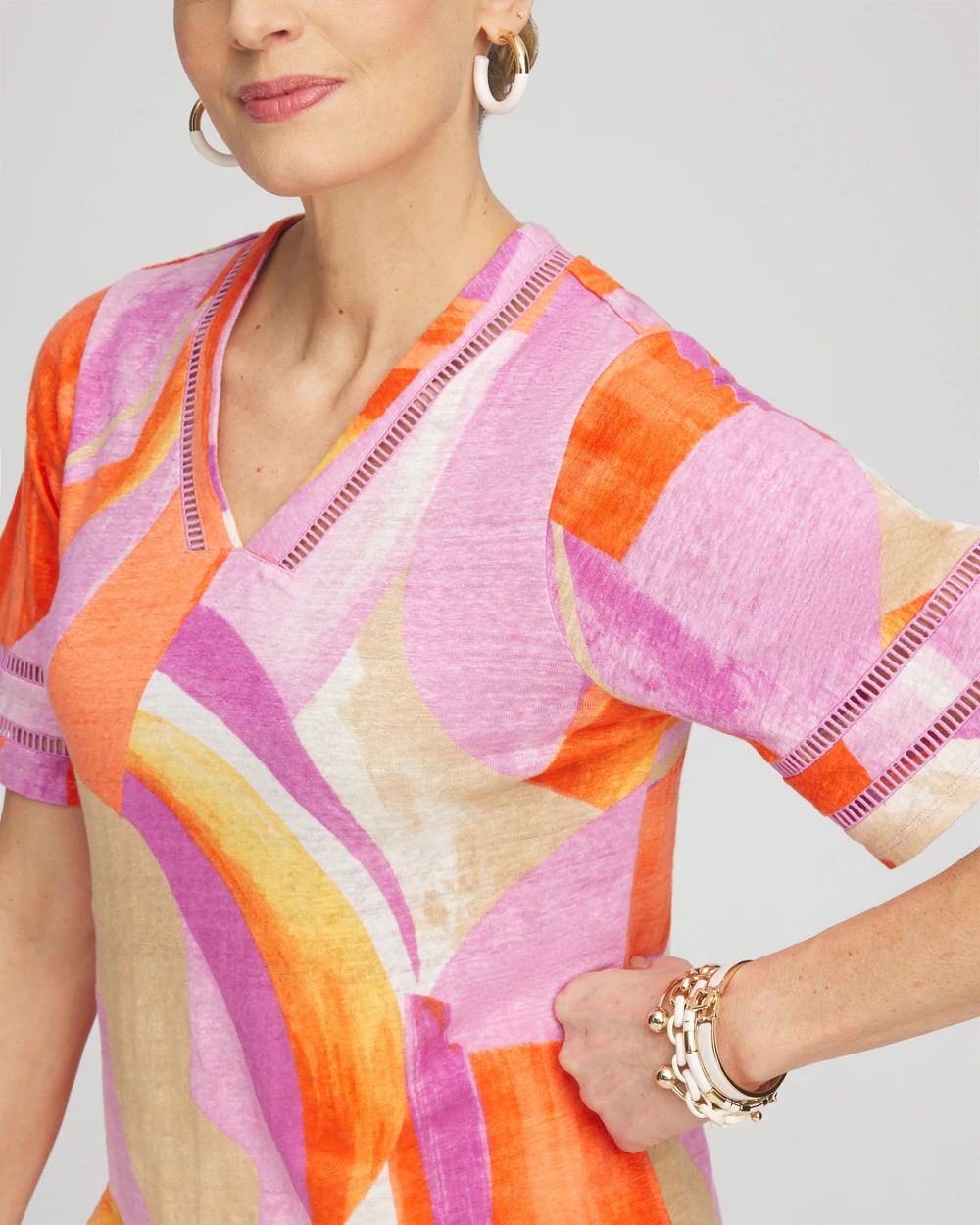 Linen Abstract Lace Detail Top