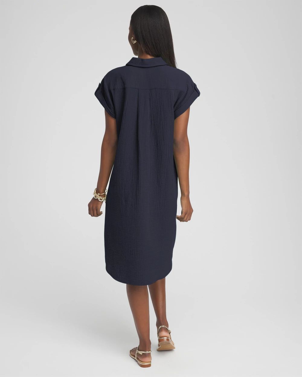 Gauze Roll Tab Sleeve Dress