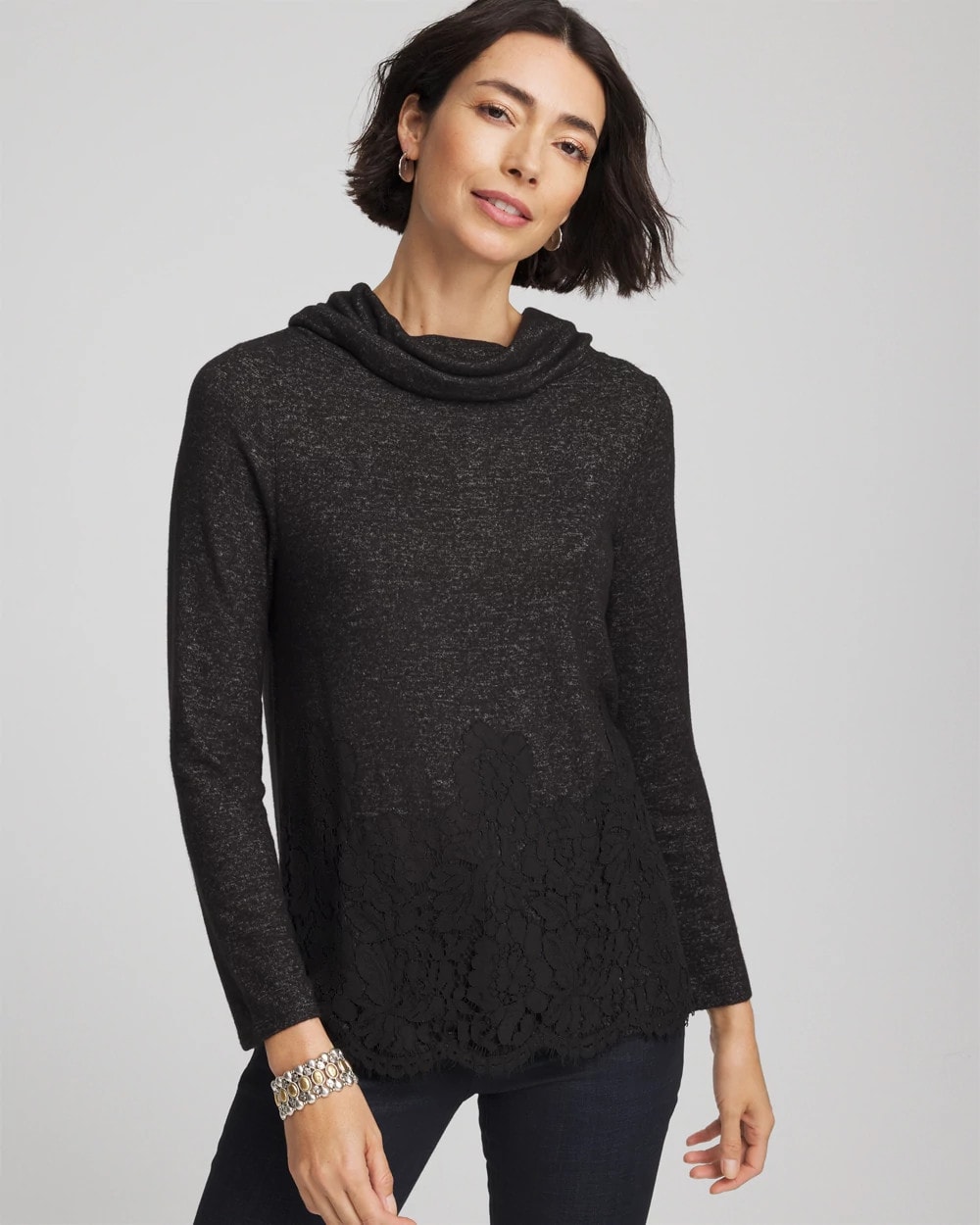 Lace Hem Cowlneck Top