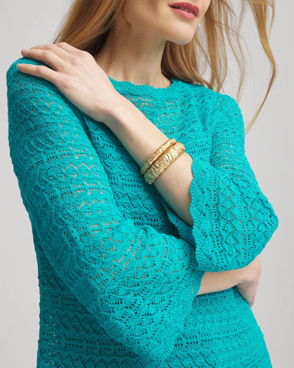 Pointelle Bateau-Neck Pullover Sweater