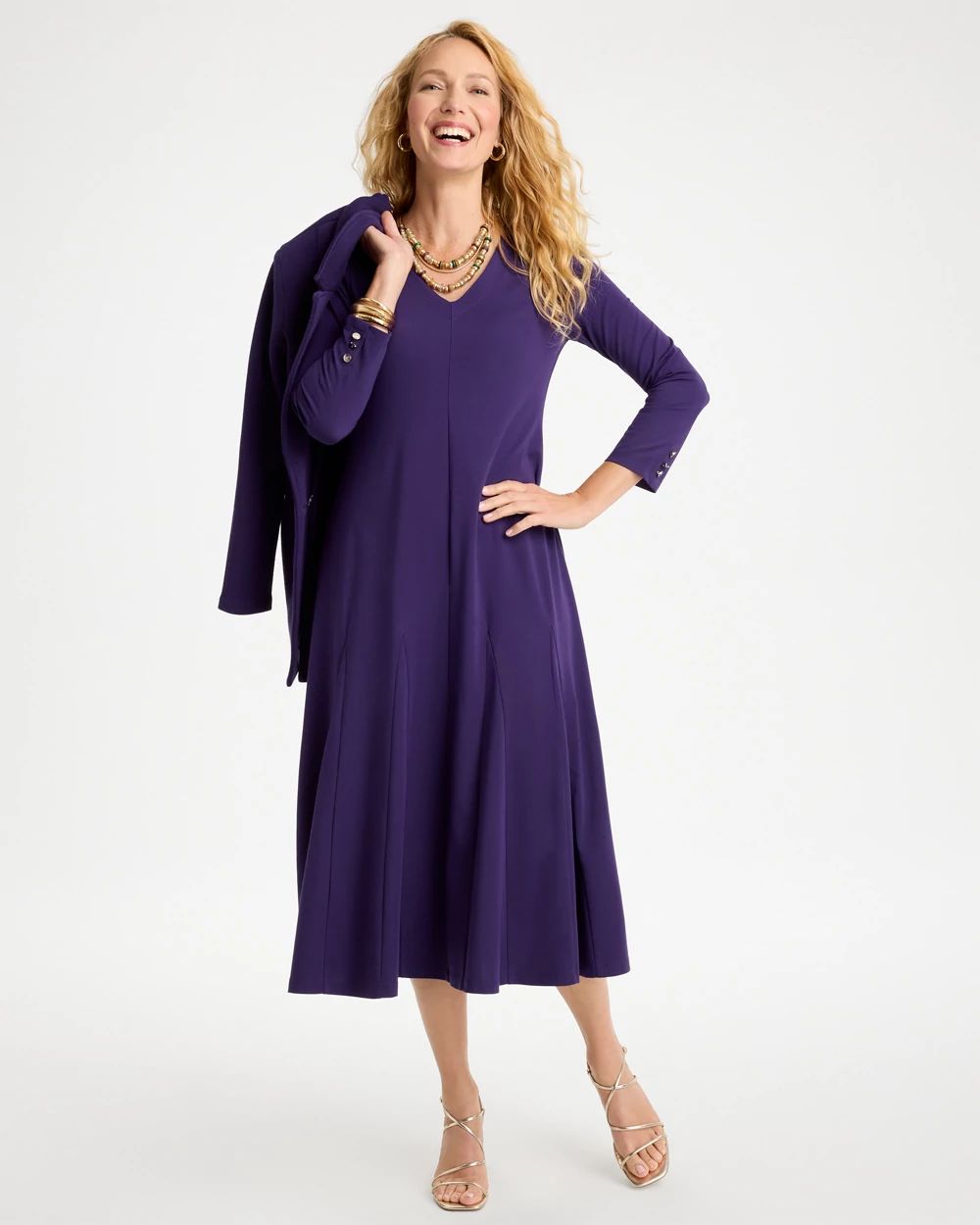 Ponte Godet Long-Sleeve Dress click to view larger image.