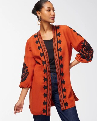 Linen Blend Applique Jacket