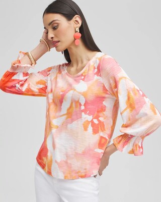 Watercolor Smocked 3/4 Sleeve Tee