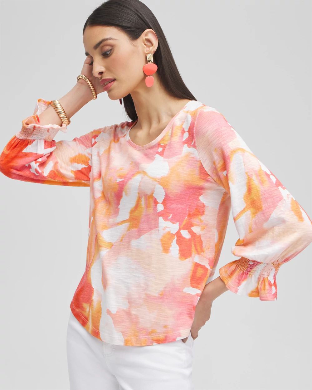 Watercolor Smocked 3/4 Sleeve Tee