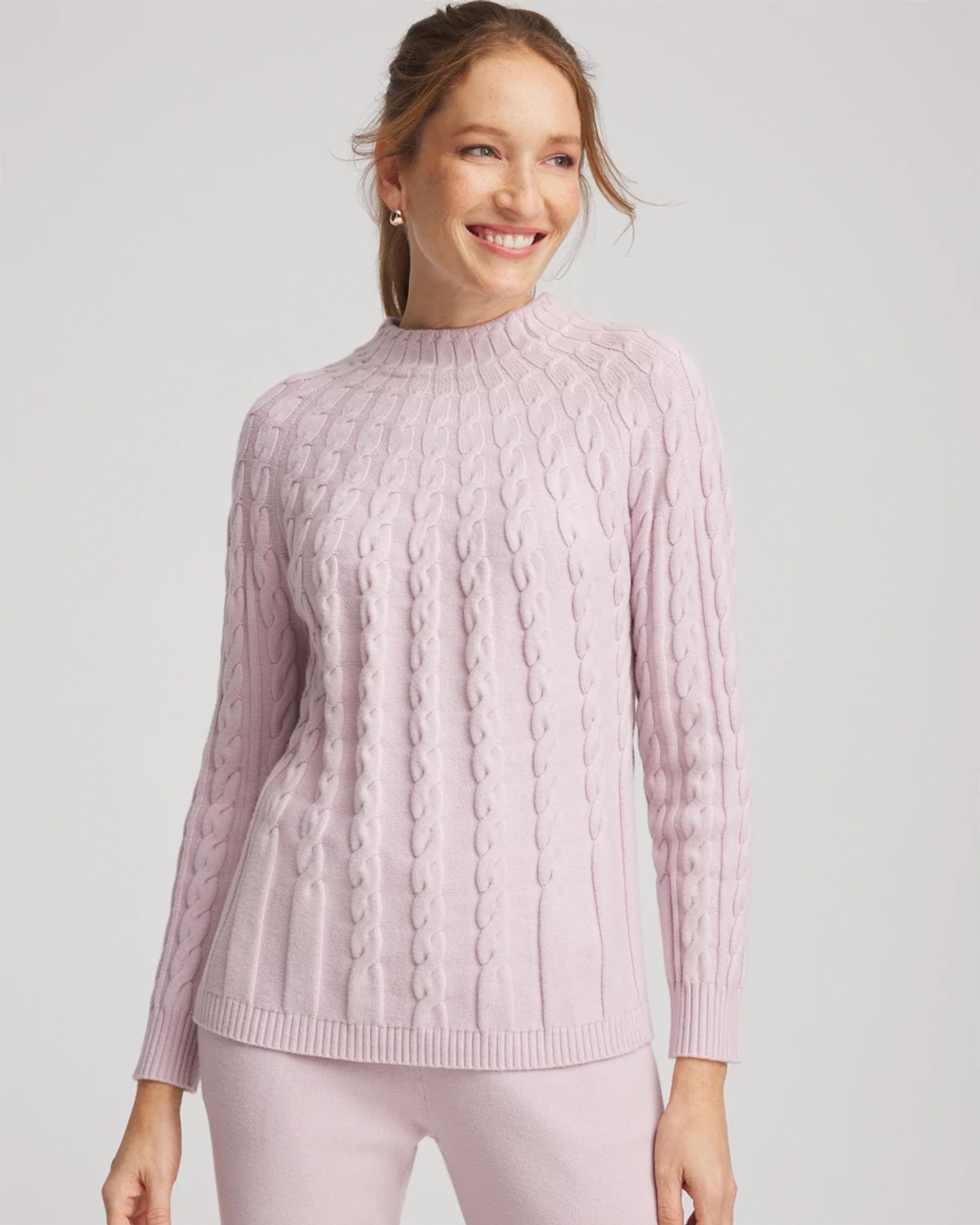 Chico's Luxe Cable Sweater In Lilac Smoke In Pink