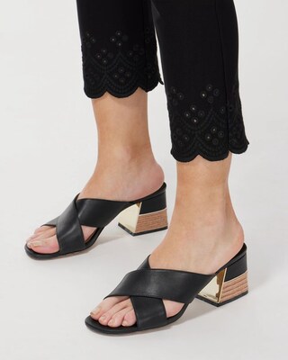 Leather Block Heel Slides