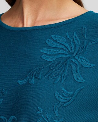 Blue Textured Floral Pullover Sweater