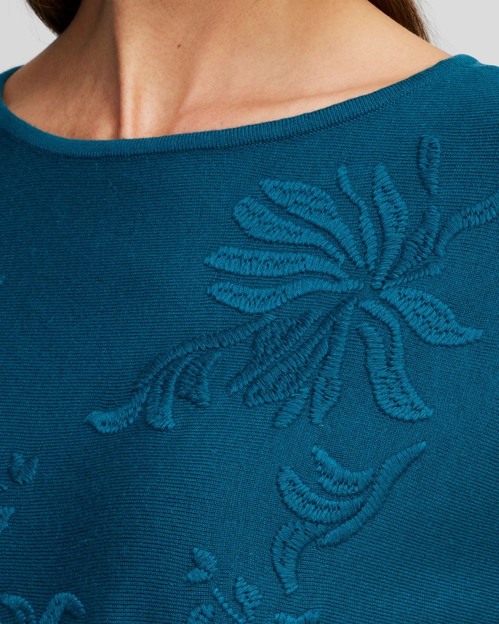 Blue Textured Floral Pullover Sweater