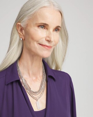 Silver Tone Pave Multistrand Necklace click to view larger image.