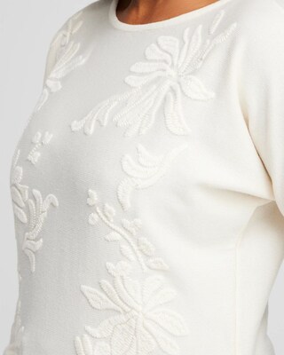 Neutral Textured Floral Pullover Sweater