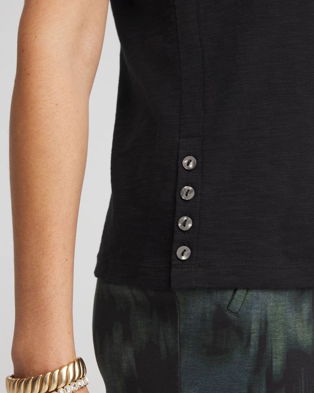 Jersey Knit Crewneck Button Tee