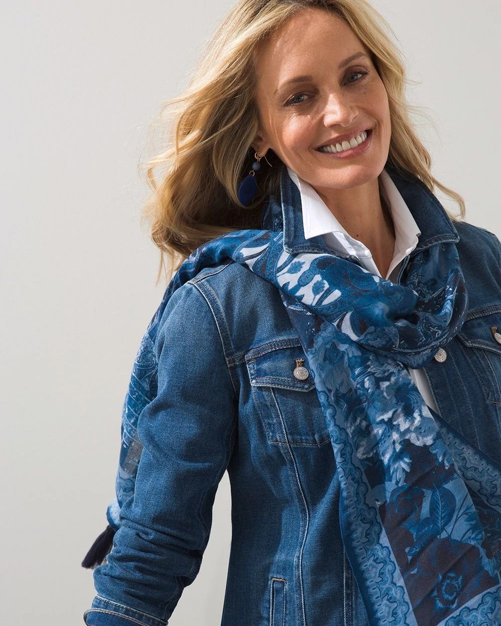 Blue Tapestry Print Oblong Scarf
