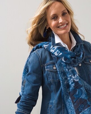 Blue Tapestry Print Oblong Scarf