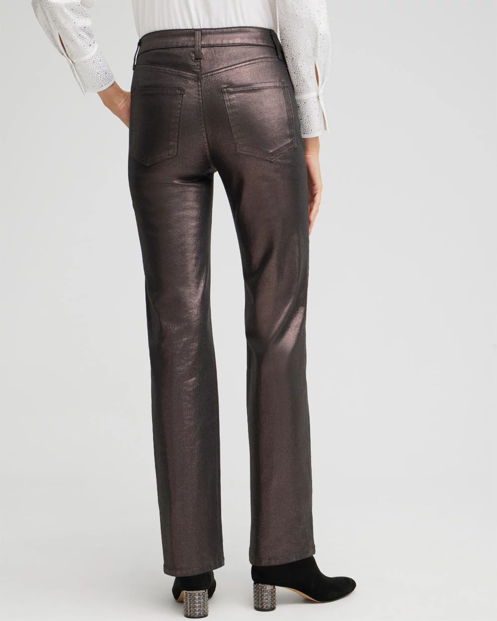 High Rise Coated Straight Jeans click to view larger image.