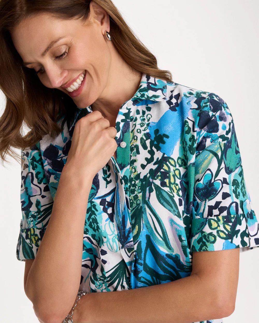 Floral Linen-Cotton Popover Dress