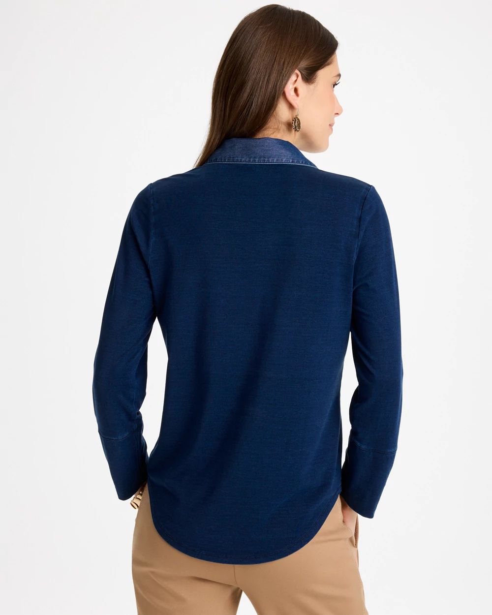 Indigo Knit Denim Henley Top click to view larger image.