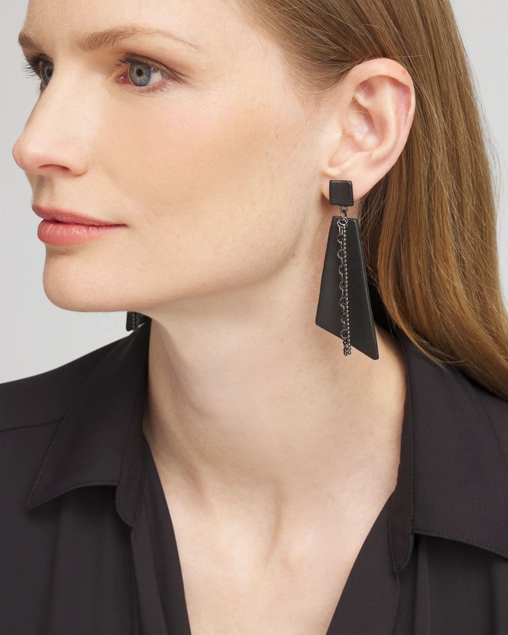 No Droop™ Leather & Chain Drop Earrings
