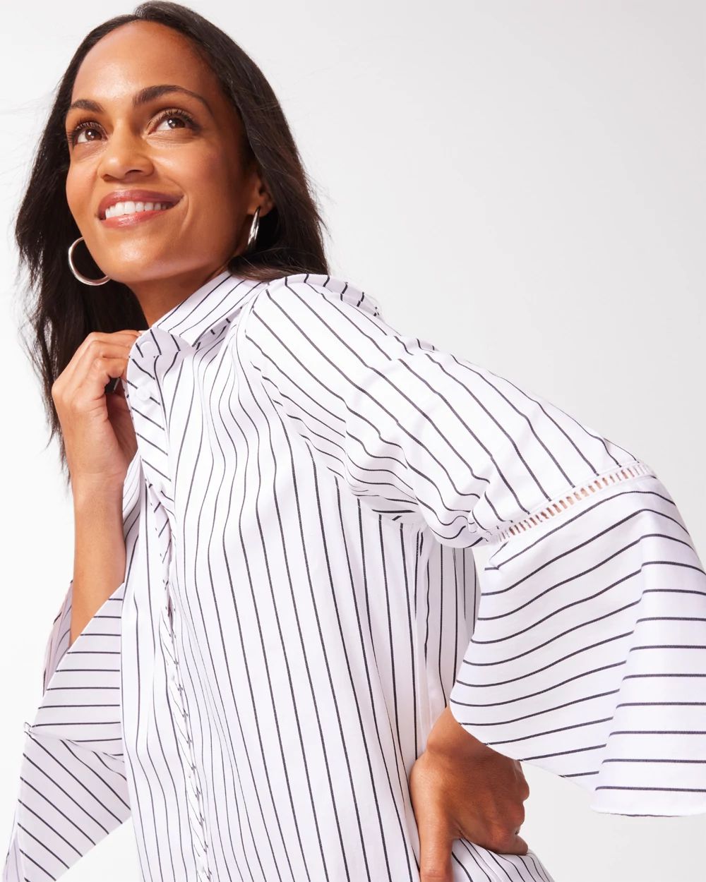 No Iron Stretch Stripe Flare Sleeve Tunic