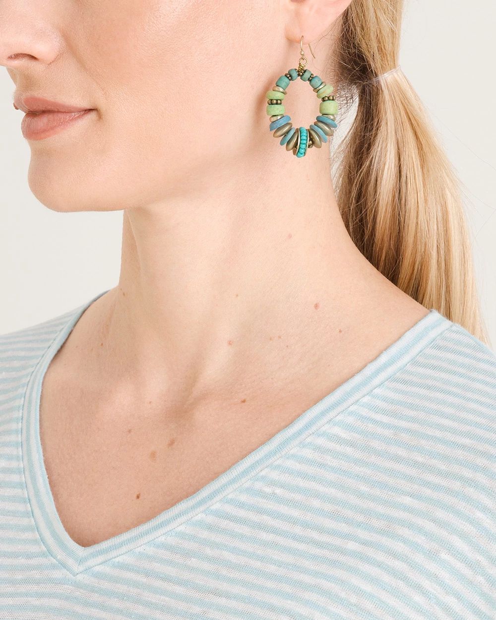 Cool Tone Beaded Drop Hoop Earrings