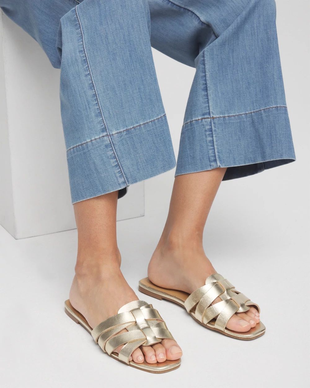 Leather Cassidy Cross-Strap Slide Shoes