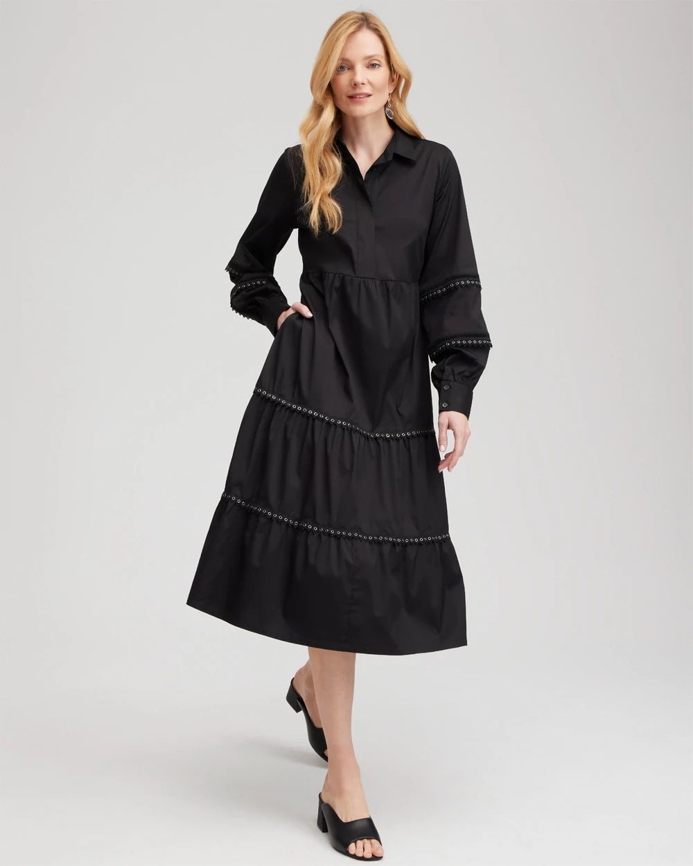 Poplin Lace Detail Tiered Dress