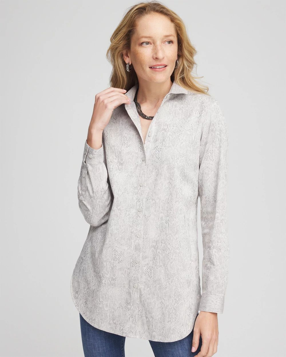 No Iron™ Python Print Jacquard Tunic